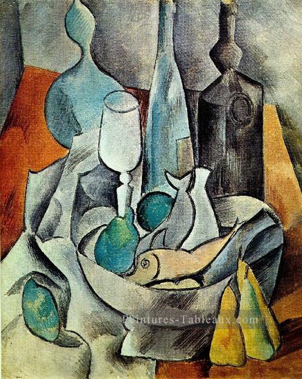 Poissons et bouteilles 1908 cubisme Pablo Picasso Peintures à l'huile